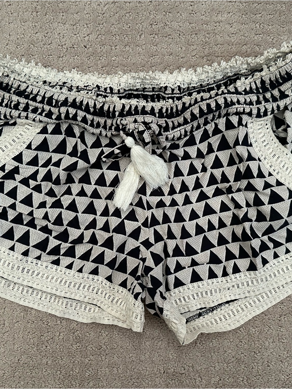 Rip Curl Black & White Geometric Tassel Shorts
